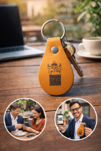 QR Code Schlüsselanhänger Lederlook mit Logo
